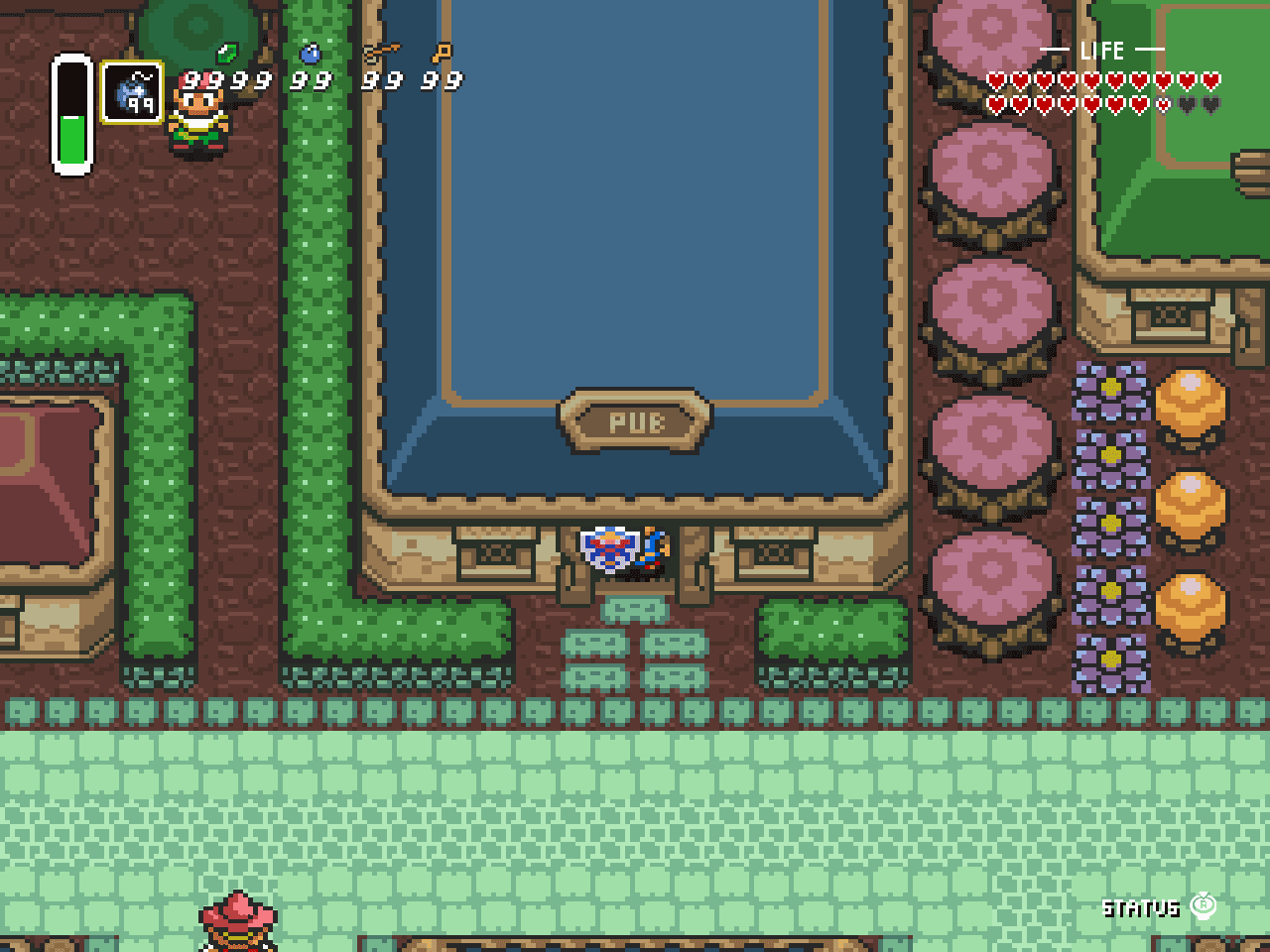 Dungeons of Infinity on a 4:3 screen. Health, magic, and items sit along the top of the complete playfield.