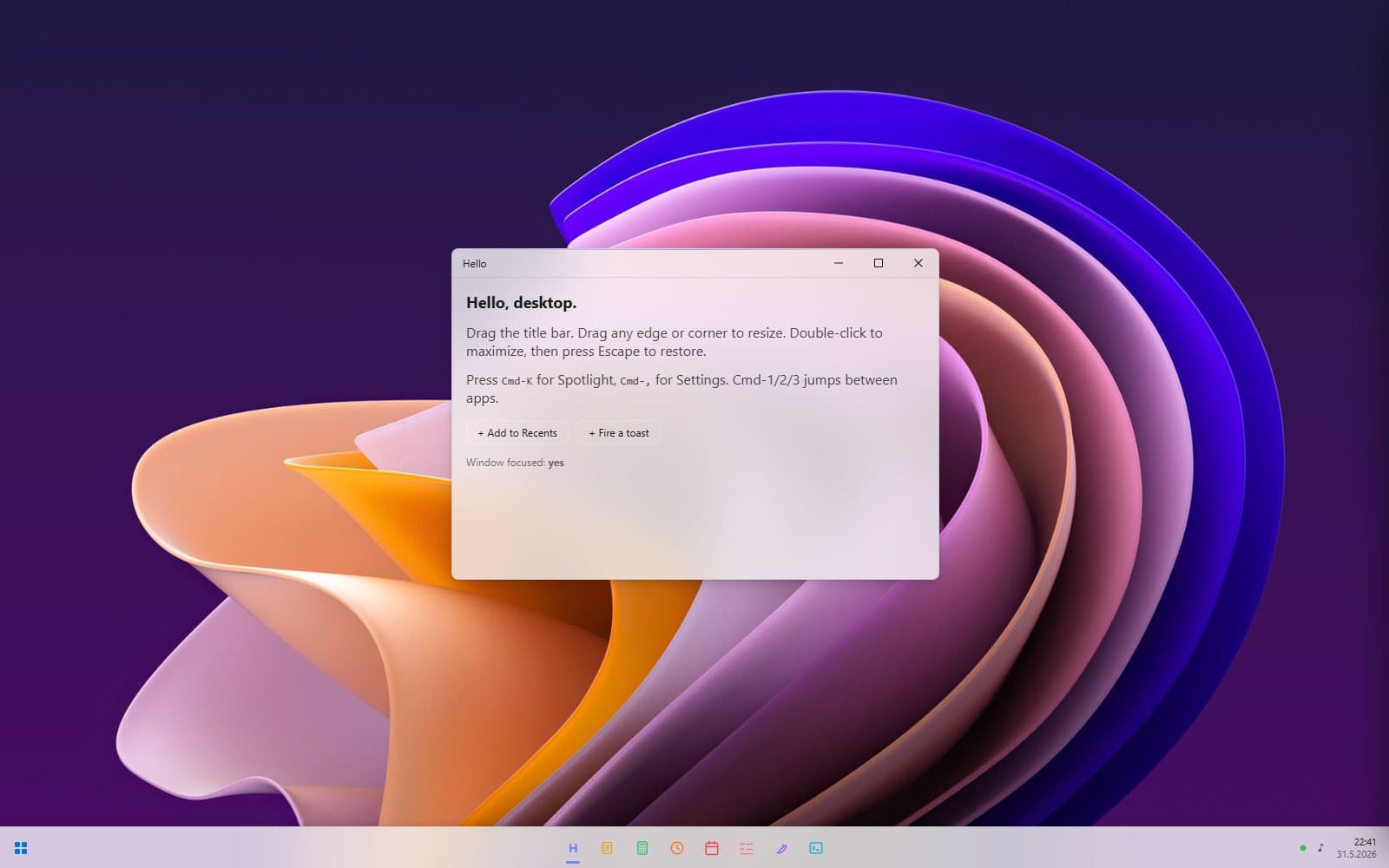 Windows, taskbar and all
