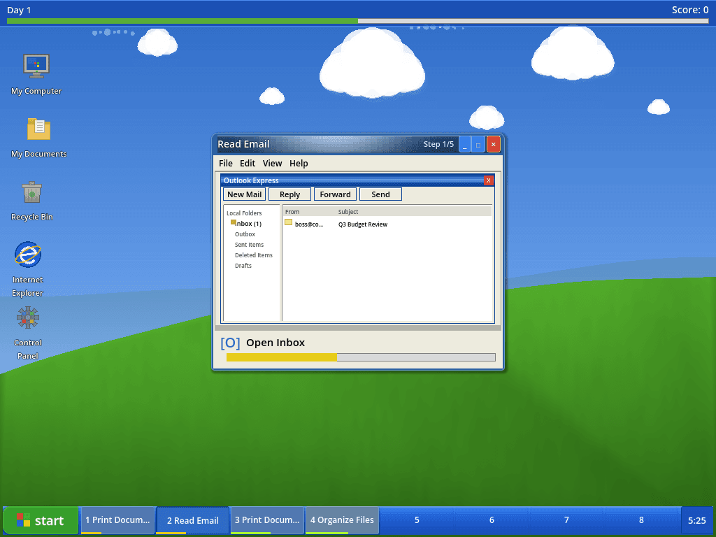 Read Email task showing Outlook Express mockup