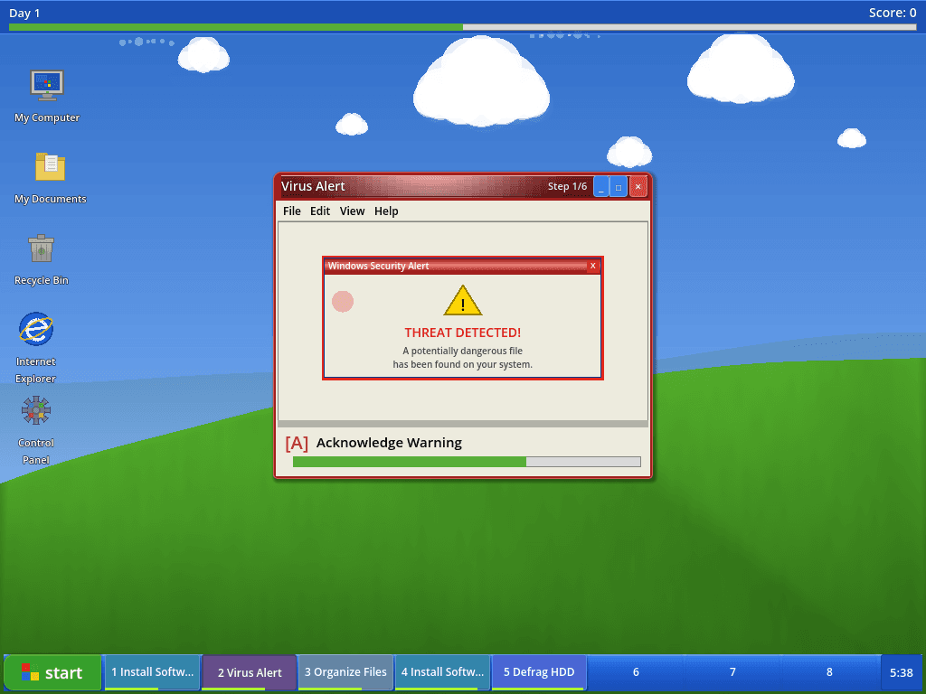 Virus Alert task with threat detected popup