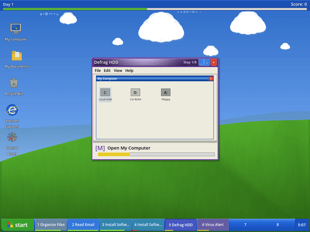 Defrag HDD task showing My Computer window