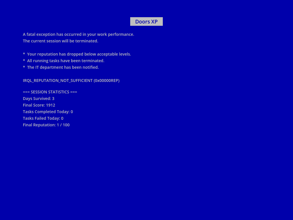 Game over BSOD screen
